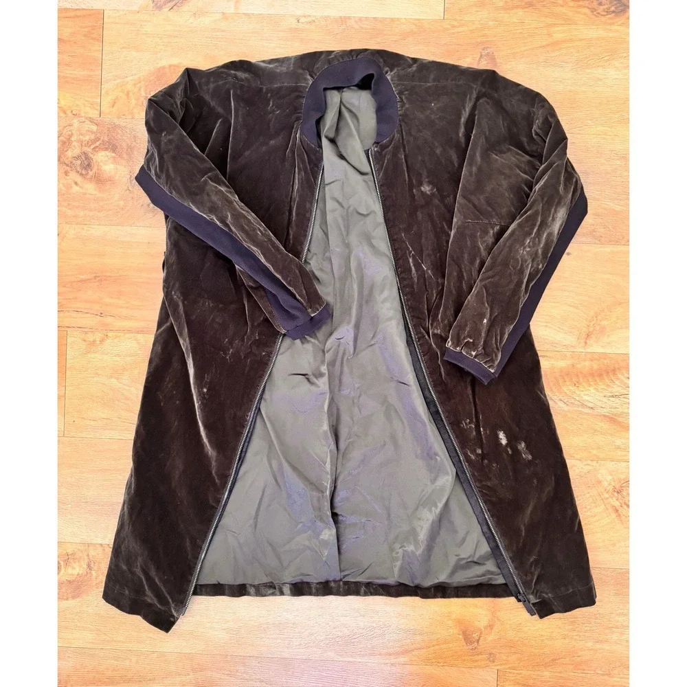 Beate Heymann‎ Street Couture Brown Velvet Longline Bomber Jacket Coat Womens